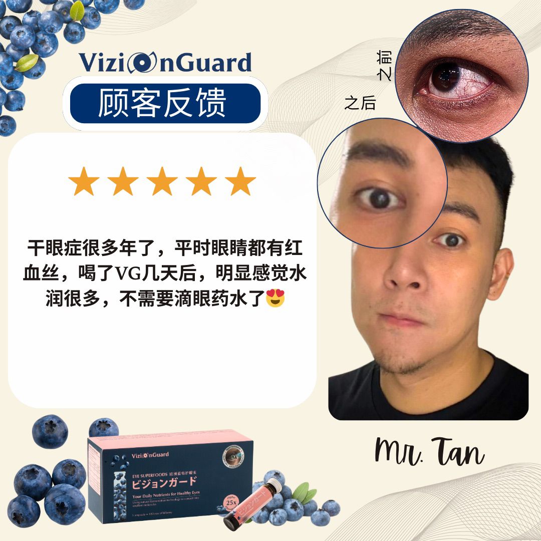 Mr. Tan testimonial, 5 stars, before/after eye comparison
